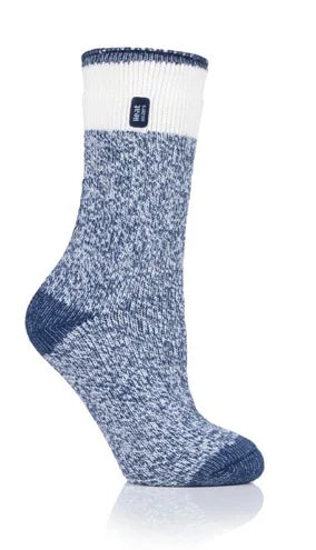 LADIES HEAT HOLDERS BLOCK TWIST SOCKS - SNOWDROP TOG2.3