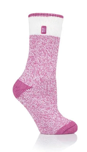 LADIES HEAT HOLDERS BLOCK TWIST SOCKS - SNOWDROP TOG2.3