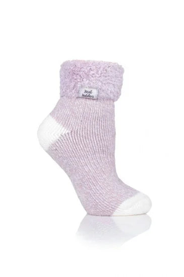 LADIES HEAT HOLDERS SLEEP SOCKS - FEATHER TURN OVER CUFF TOG2.3